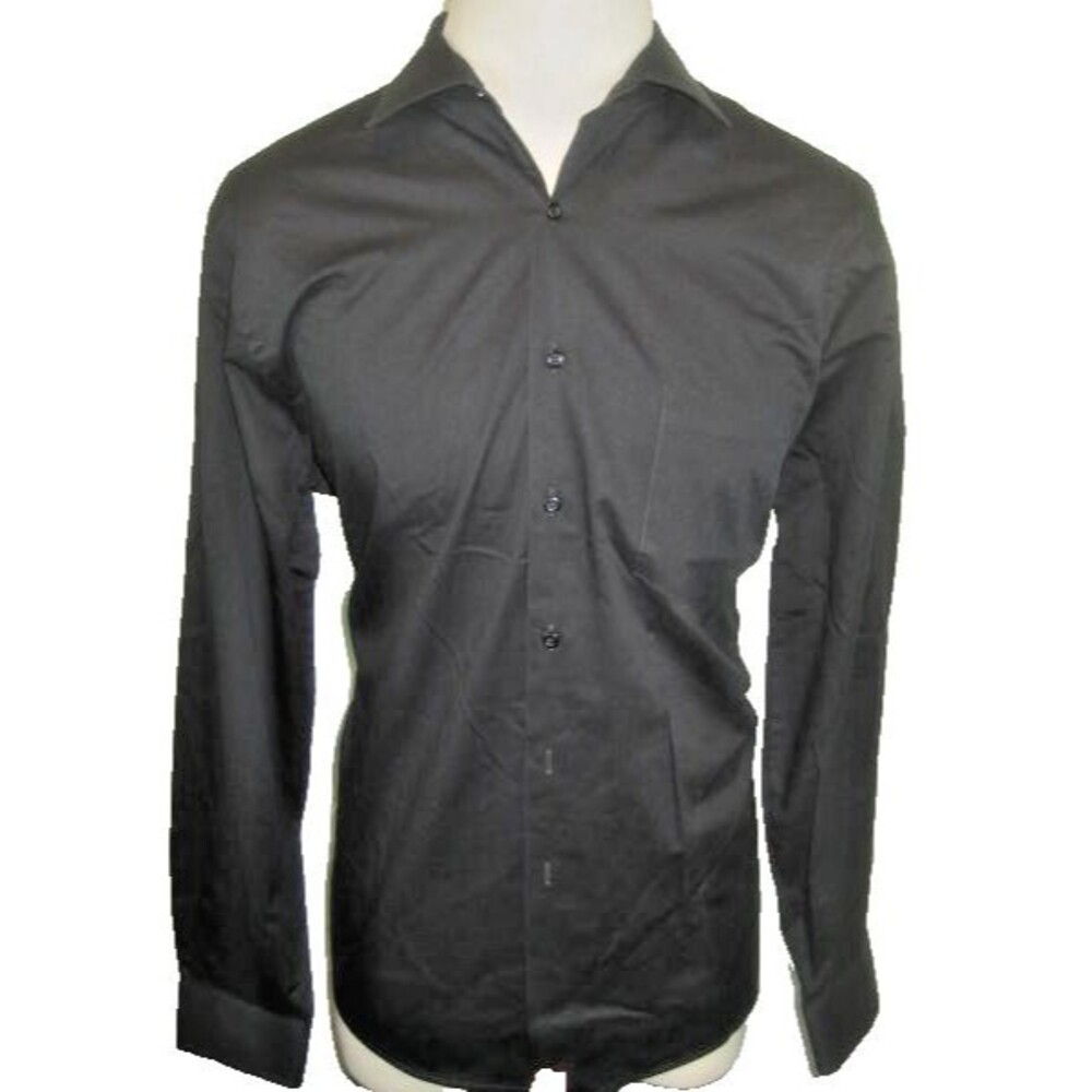 Mens Van Heusen Black Cotton Blend LS Casual Shirt sz 16x34/35
